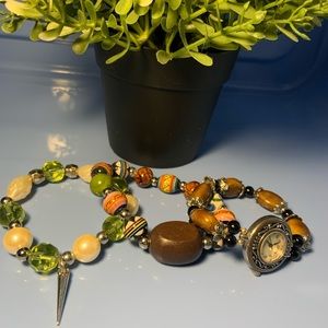 bundled of 2 beaded bracelets and one watch
